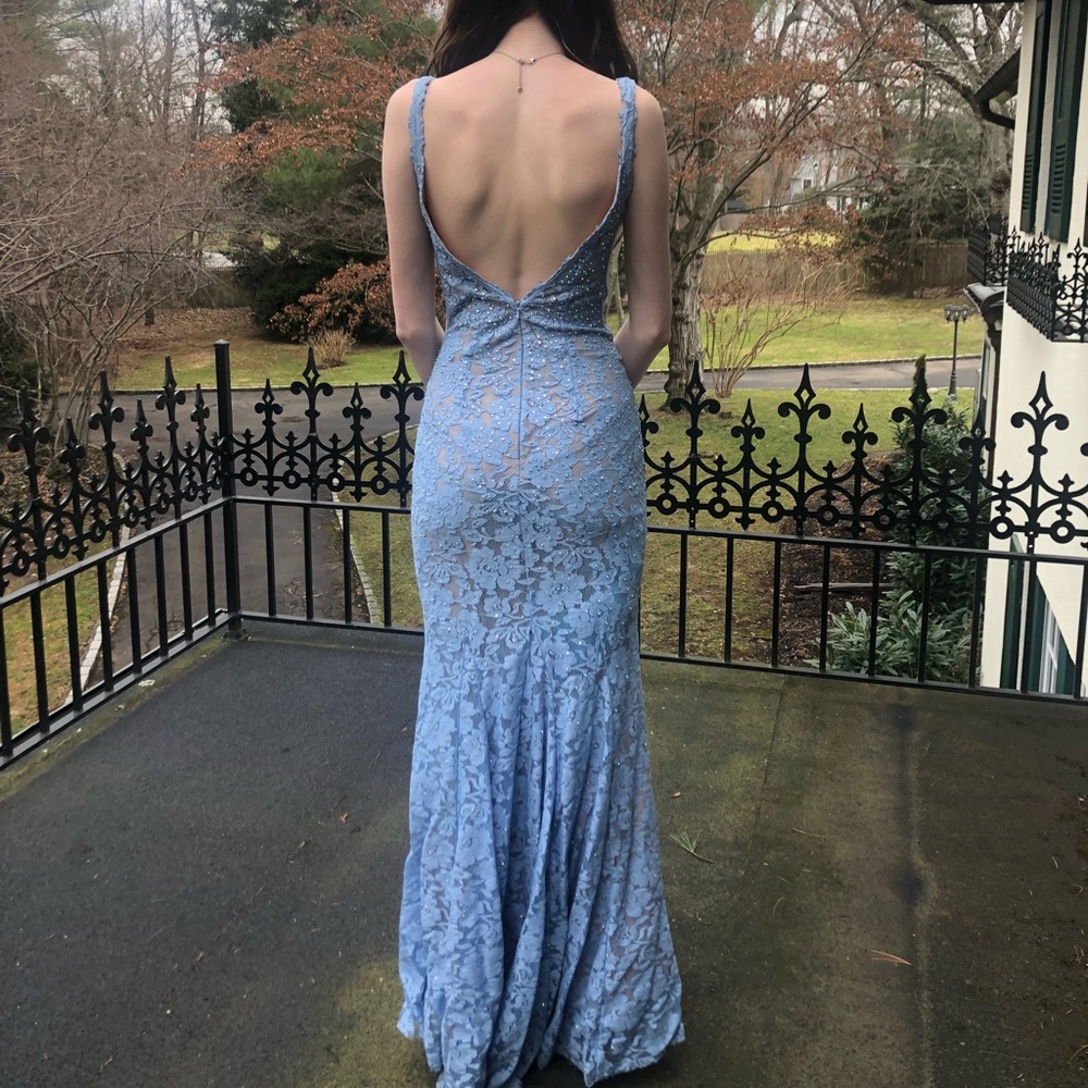 Jovani blue lace prom or pageant dress